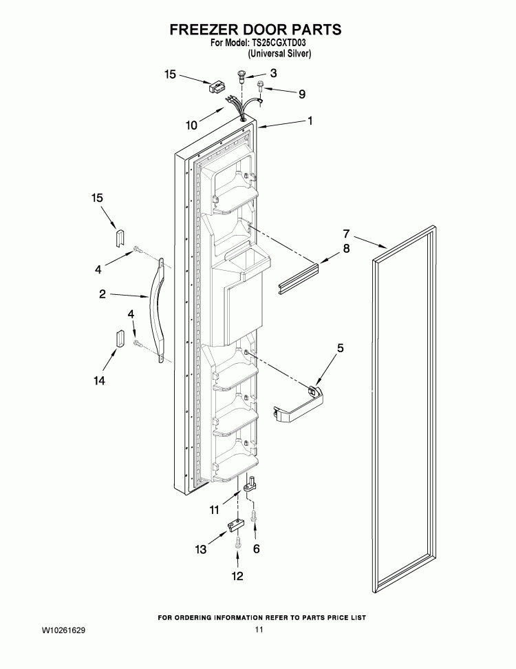 FREEZER DOOR PARTS Diagram and Parts List for TS25CGXTD03  Estate Refrigerator