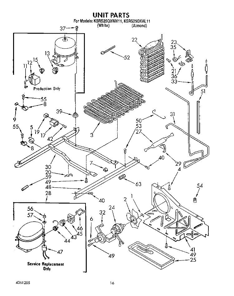 UNIT Diagram and Parts List for KSRS25QXAL11  KitchenAid Refrigerator