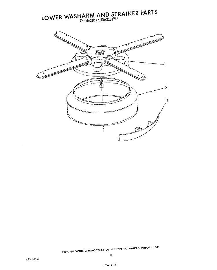 LOWER WASHARM AND STRAINER Diagram and Parts List for 4KUDA220TW2  KitchenAid Dishwasher