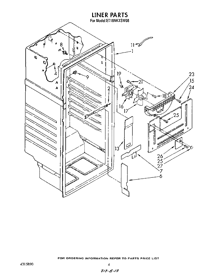 LINER Diagram and Parts List for ET18NKXSW08  Whirlpool Refrigerator