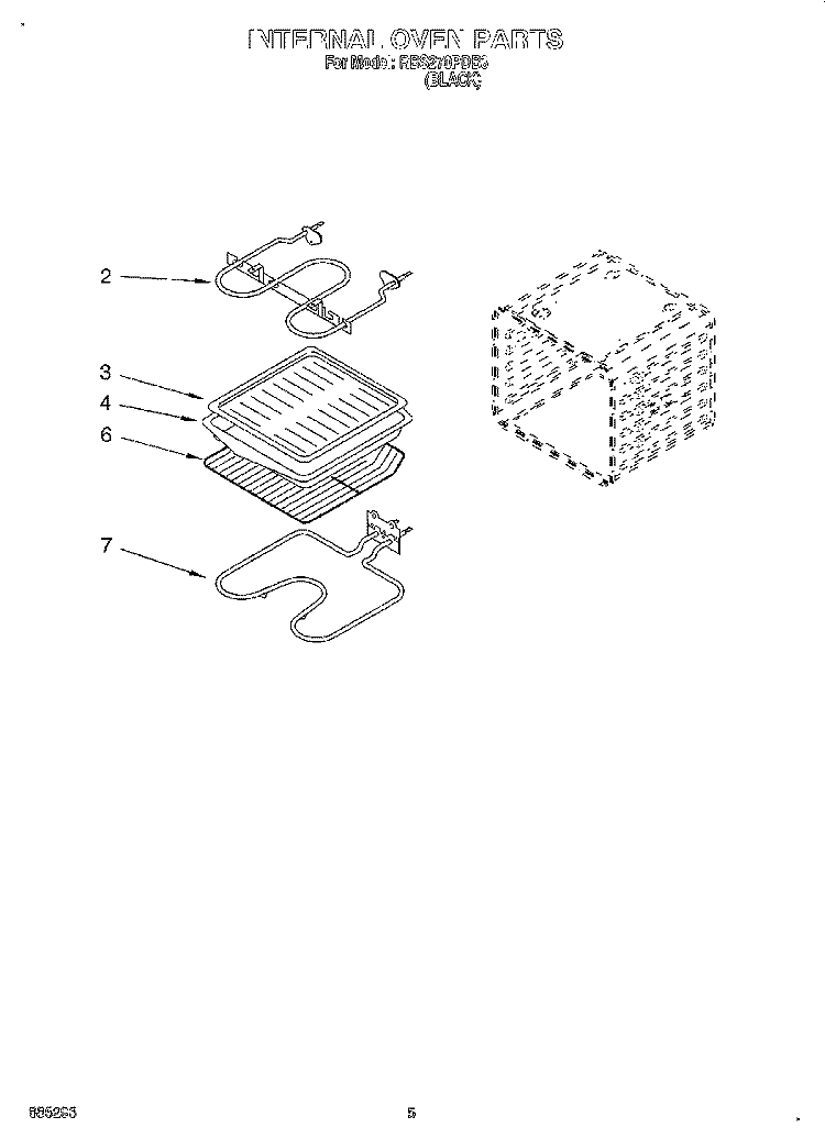 INTERNAL OVEN Diagram and Parts List for RBS270PDB3  Whirlpool Wall Oven