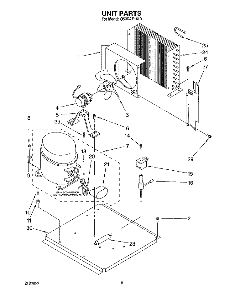 UNIT Diagram and Parts List for O53CAE1610  Whirlpool Ice Maker