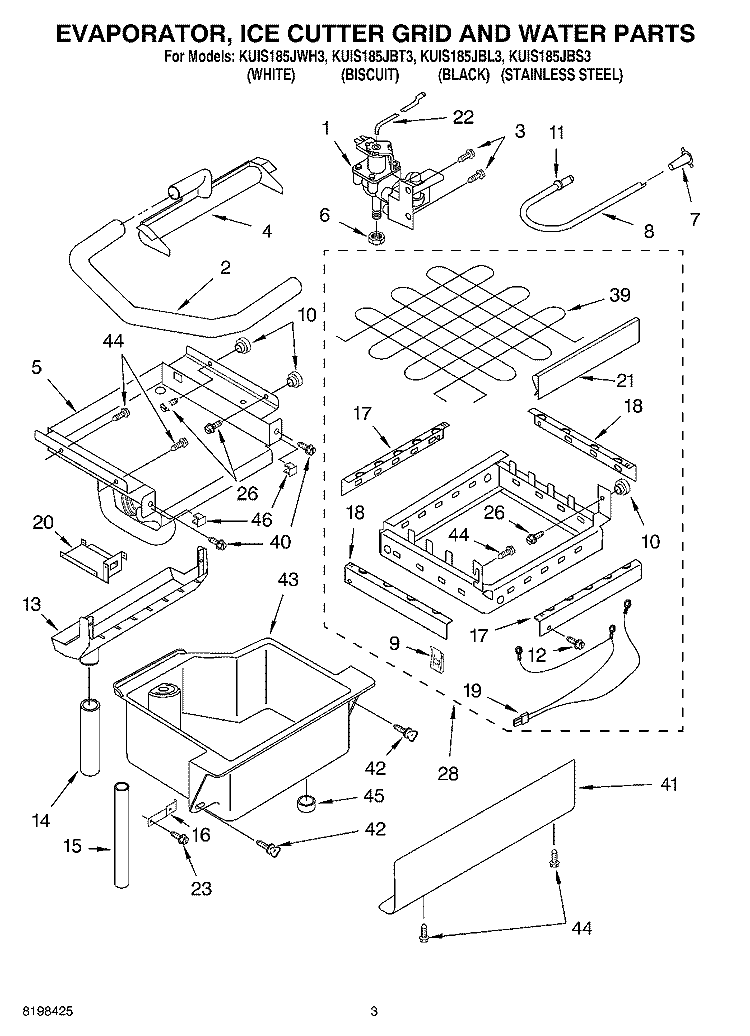 EVAPORATOR ICE CUTTER GRID AND WATER PARTS Diagram and Parts List for KUIS185JWH3  KitchenAid Ice Maker