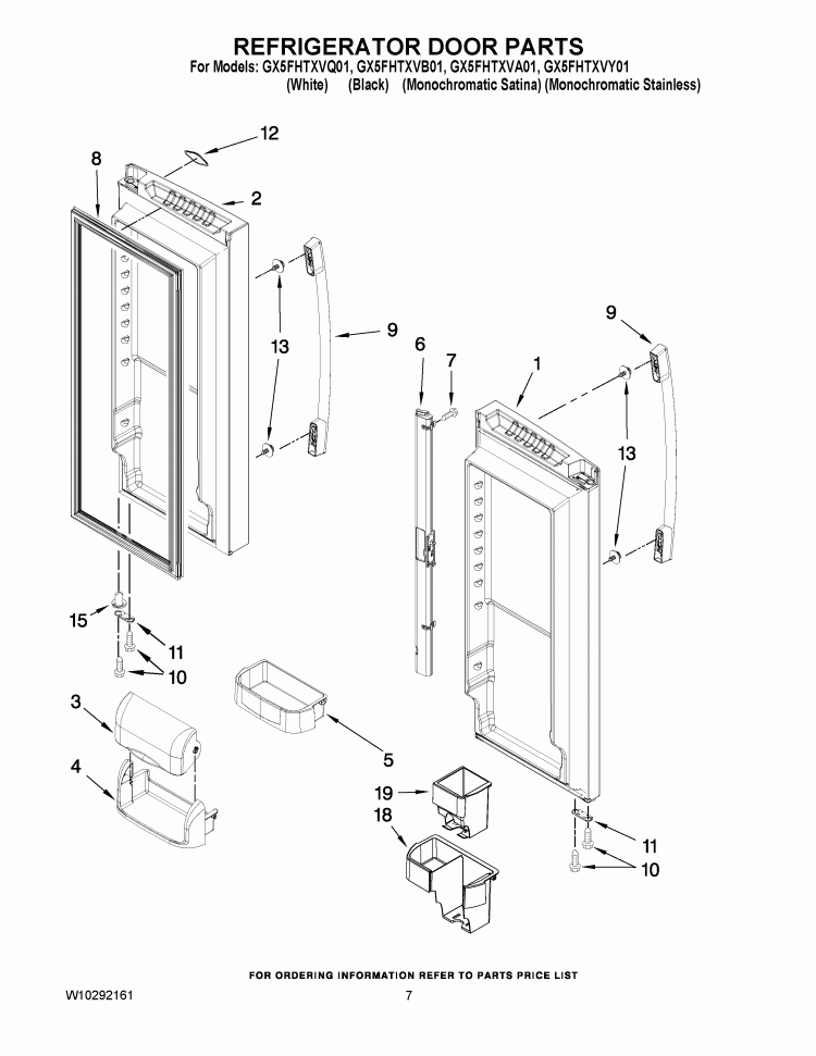 REFRIGERATOR DOOR PARTS Diagram and Parts List for GX5FHTXVA01  Whirlpool Refrigerator