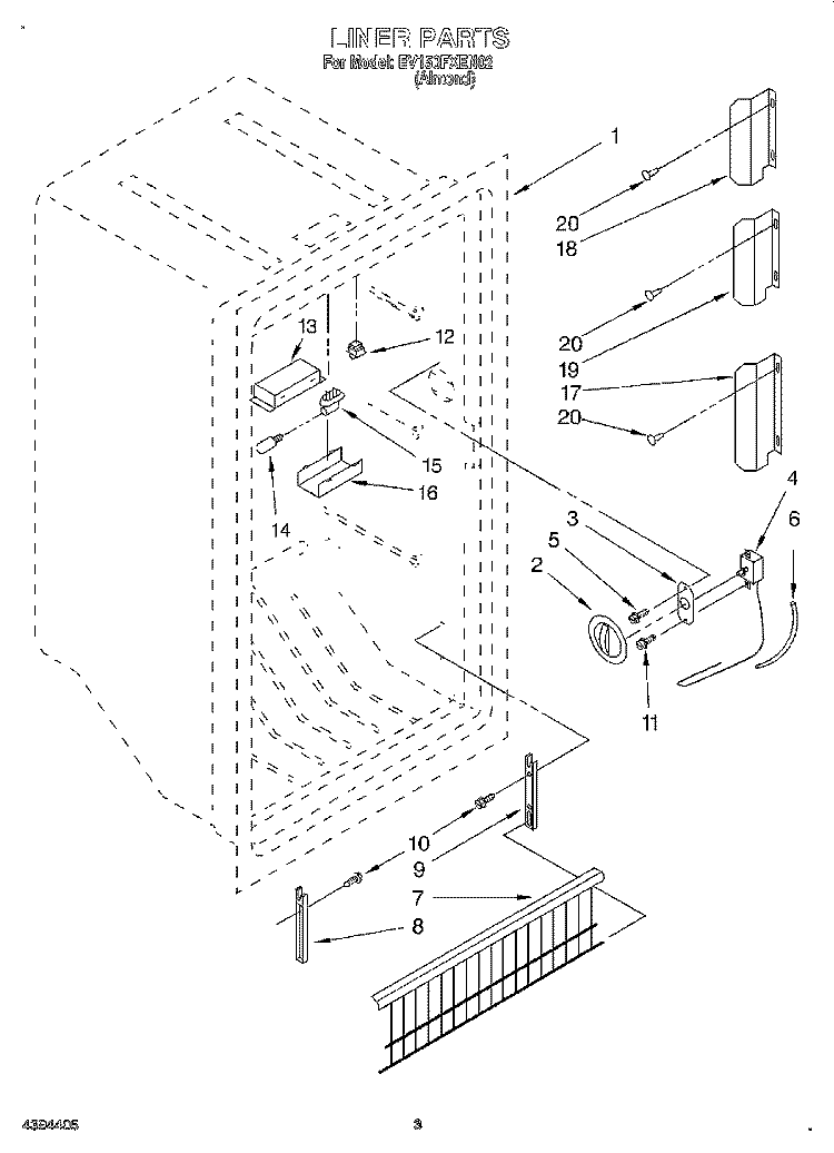LINER, LIT/OPTIONAL Diagram and Parts List for EV150FXEN02  Whirlpool Freezer