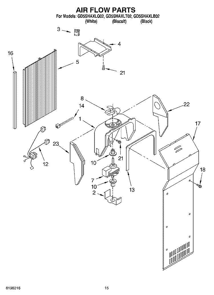 AIR FLOW PARTS Diagram and Parts List for GD5SHAXLT02  Whirlpool Refrigerator
