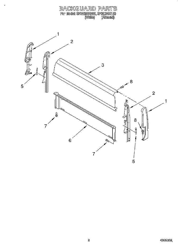 BACKGUARD Diagram and Parts List for SF3020SGW0  Whirlpool Range