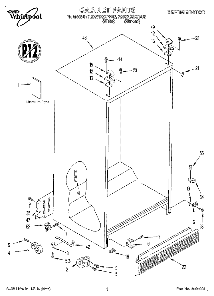 CABINET, LITERATURE Diagram and Parts List for 7ED27DQXFW02  Whirlpool Refrigerator