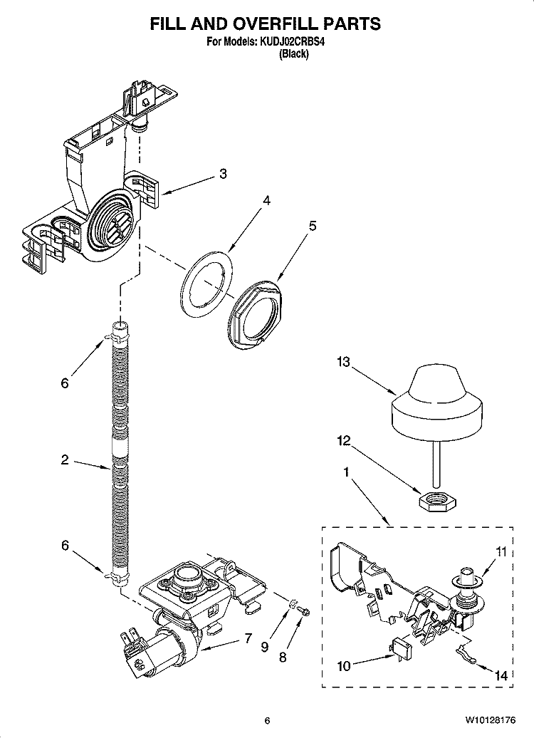FILL AND OVERFILL PARTS Diagram and Parts List for KUDJ02CRBS4  KitchenAid Dishwasher