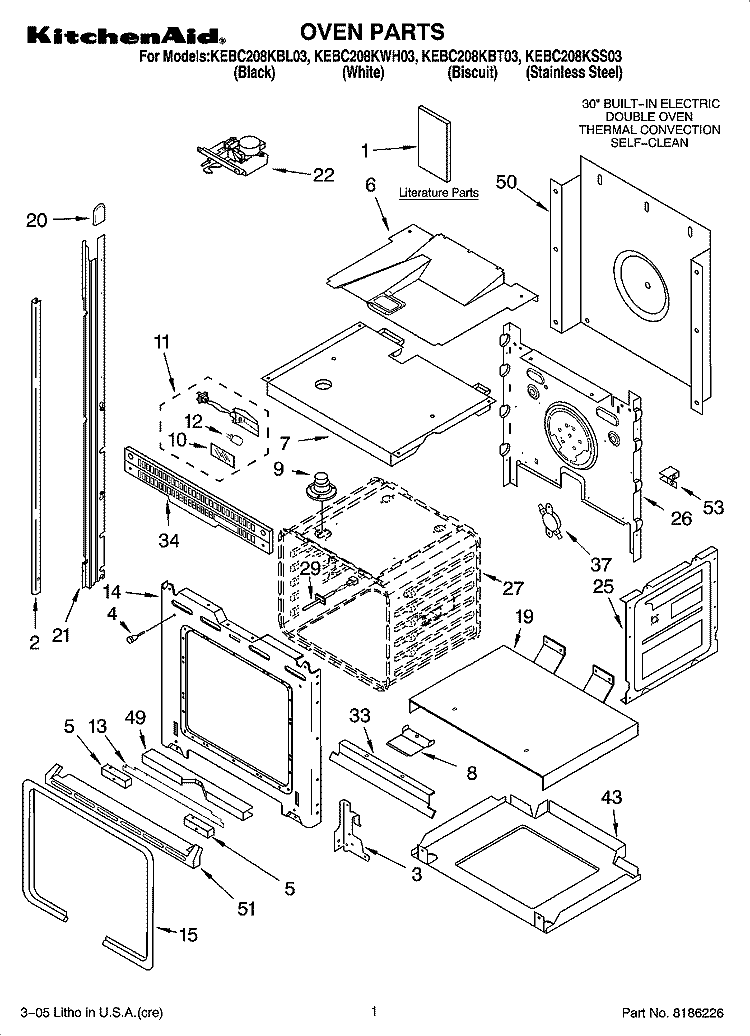 OVEN PARTS Diagram and Parts List for KEBC208KSS03  KitchenAid Wall Oven