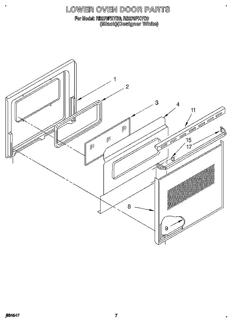 LOWER OVEN DOOR, OPTIONAL Diagram and Parts List for RB270PXYB0  Whirlpool Wall Oven