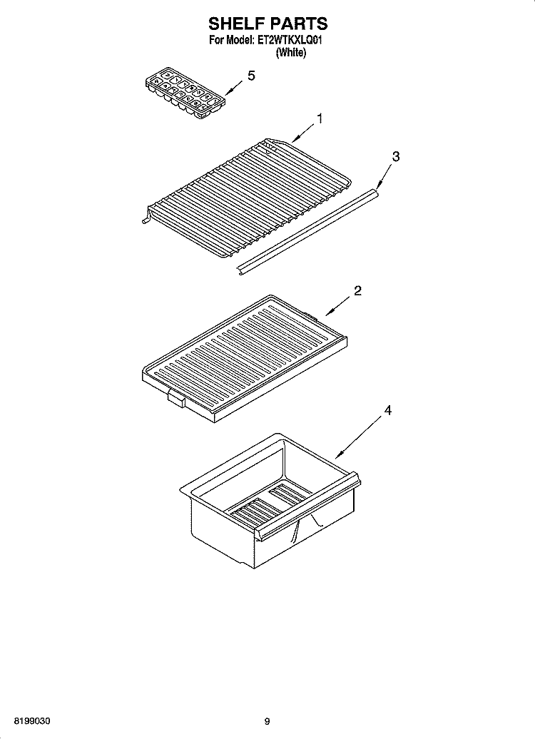 SHELF PARTS, OPTIONAL PARTS (NOT INCLUDED) Diagram and Parts List for ET2WTKXLQ01  Whirlpool Refrigerator
