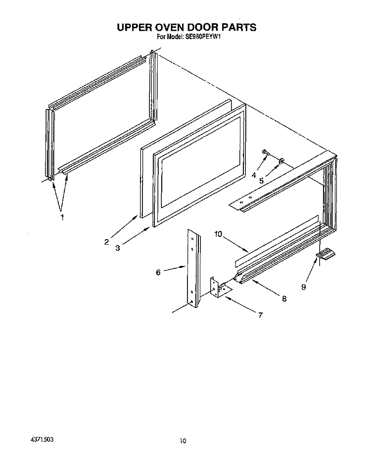 UPPER OVEN DOOR Diagram and Parts List for SE960PEYN1  Whirlpool Range