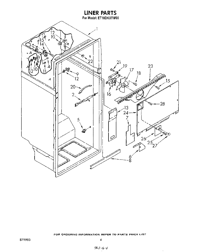 LINER Diagram and Parts List for ET18DKXTF00  Whirlpool Refrigerator