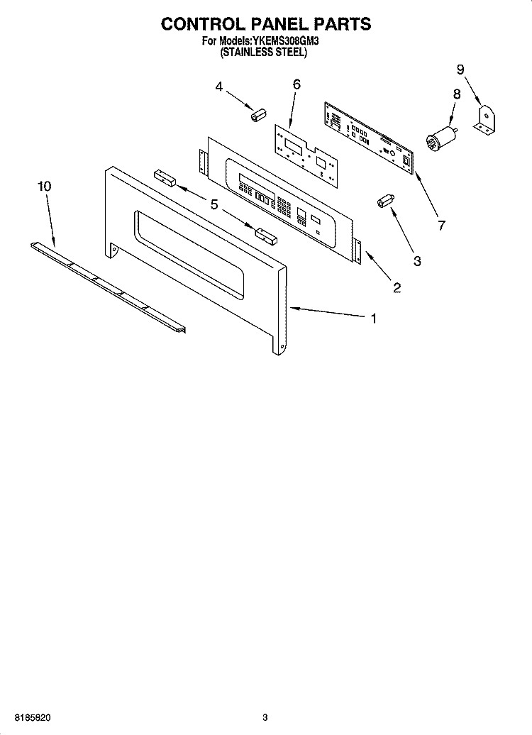 CONTROL PANEL PARTS Diagram and Parts List for YKEMS308GM3  KitchenAid Microwave Oven Combo