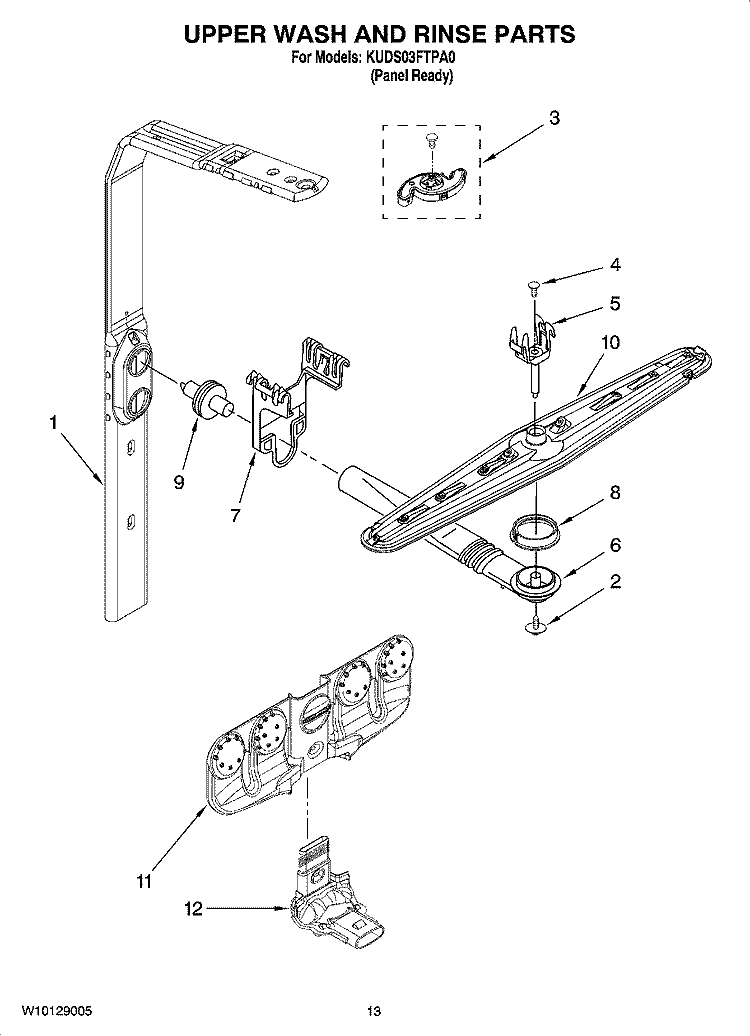 UPPER WASH AND RINSE PARTS Diagram and Parts List for KUDS03FTPA0  KitchenAid Dishwasher