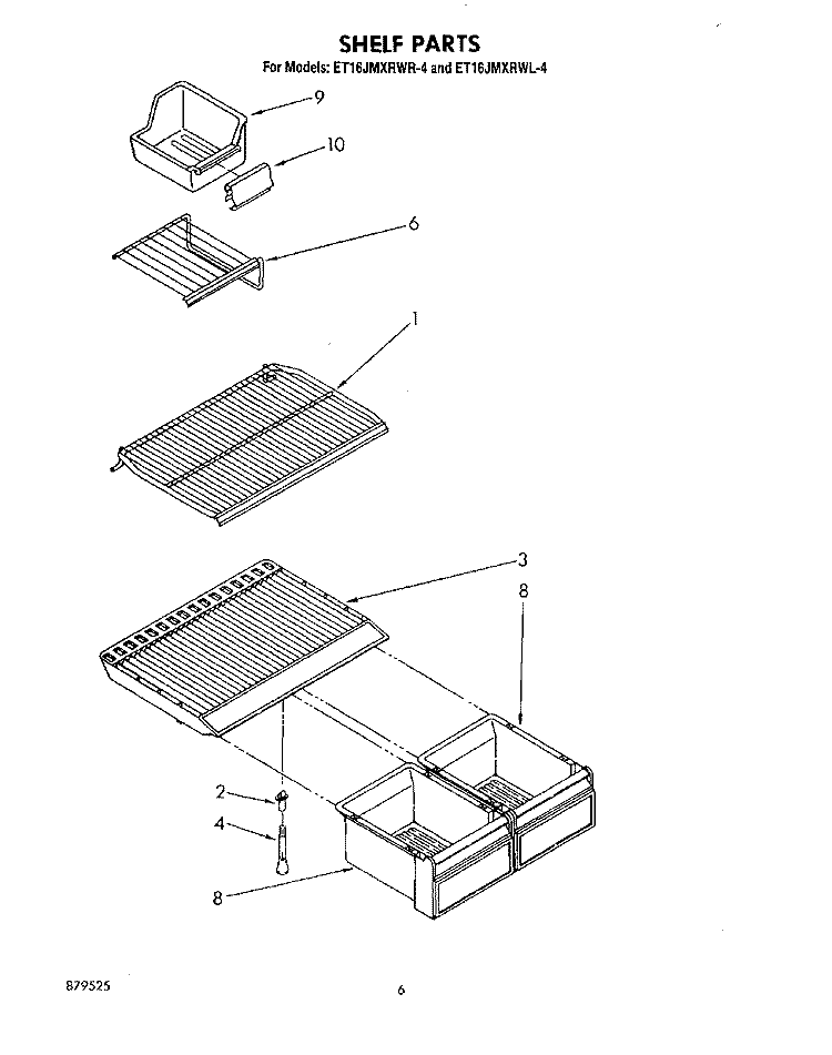 SHELF Diagram and Parts List for ET16JMXRWR4  Whirlpool Refrigerator
