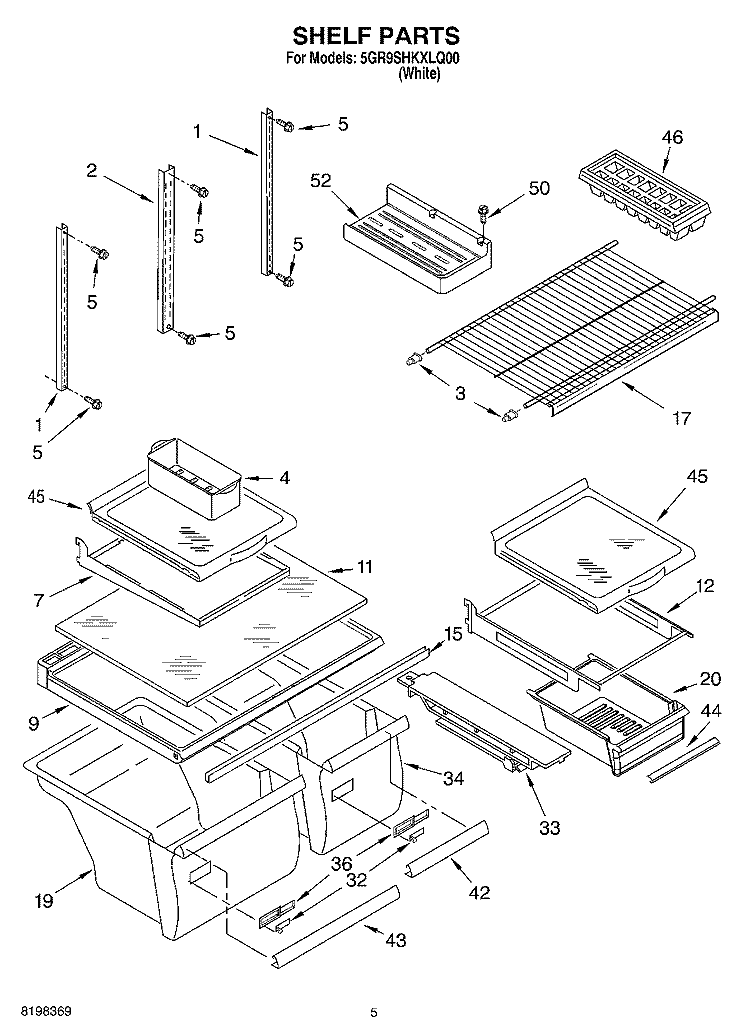 SHELF Diagram and Parts List for 5GR9SHKXLQ00  Whirlpool Refrigerator