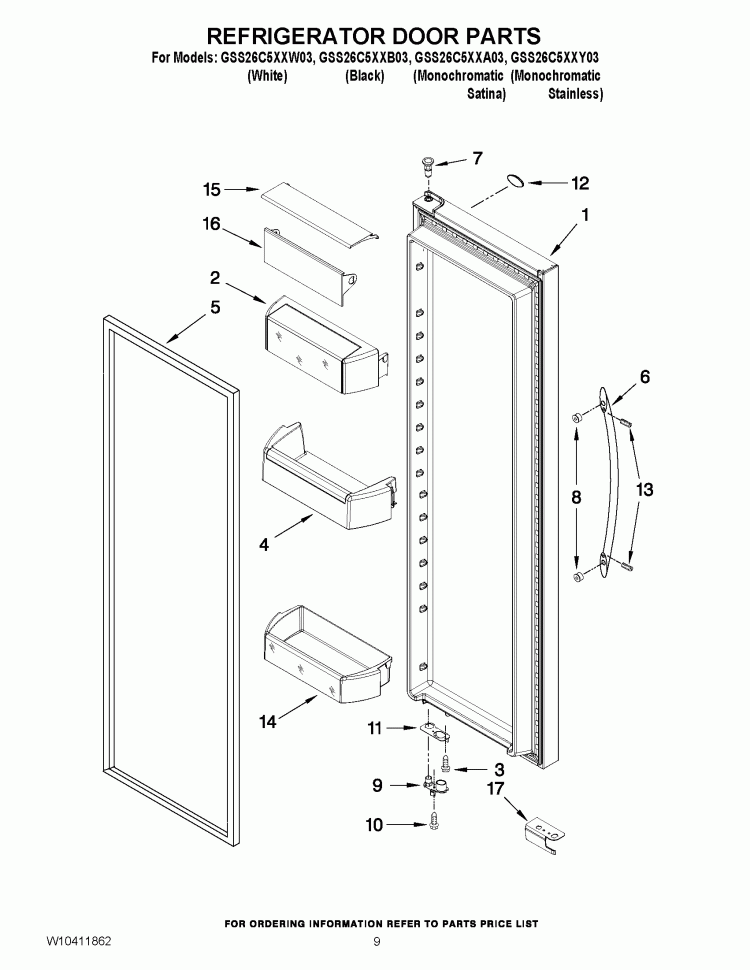 REFRIGERATOR DOOR PARTS Diagram and Parts List for GSS26C5XXA03  Whirlpool Refrigerator