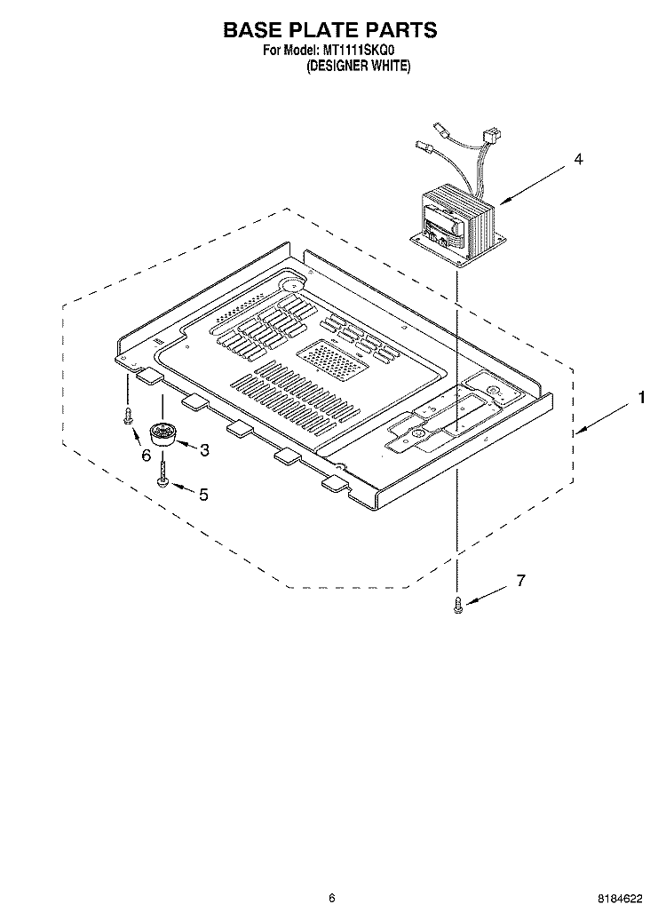 BASE PLATE Diagram and Parts List for MT1111SKQ0  Whirlpool Microwave