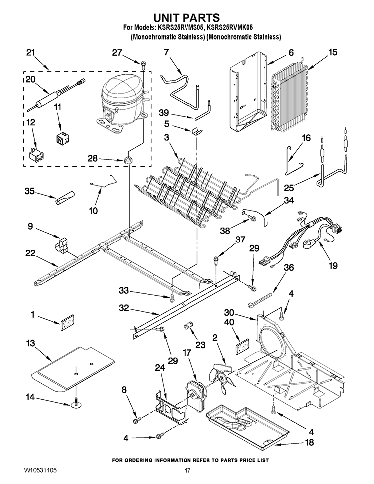 UNIT PARTS Diagram and Parts List for KSRS25RVMK05  KitchenAid Refrigerator