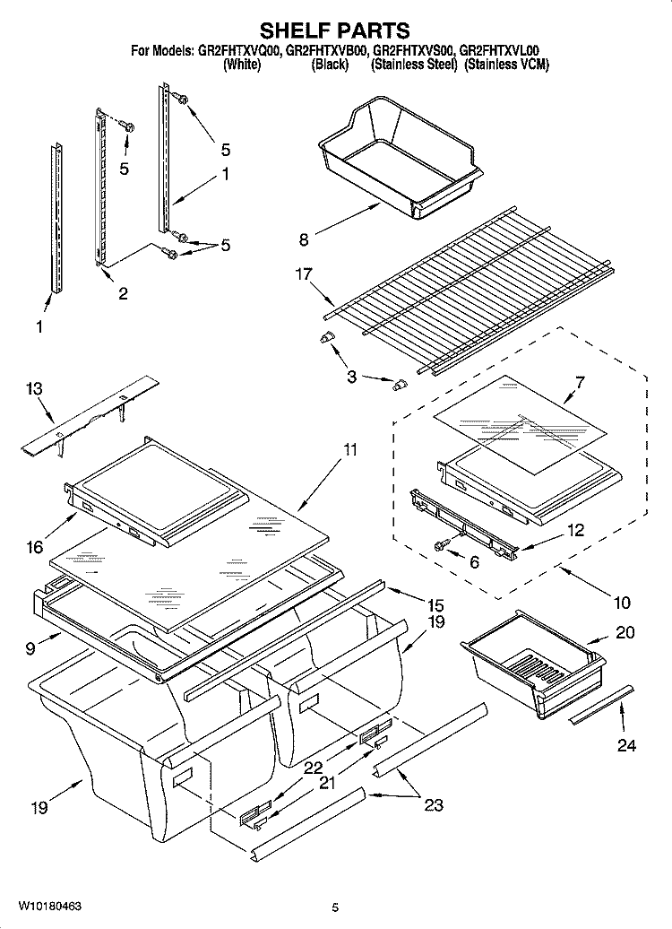 SHELF PARTS Diagram and Parts List for GR2FHTXVS00  Whirlpool Refrigerator