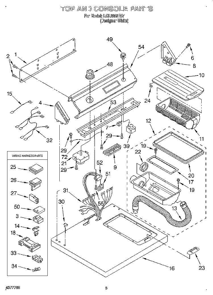 TOP AND CONSOLE, LIT/OPTIONAL Diagram and Parts List for LGL8858EQ1  Whirlpool Dryer