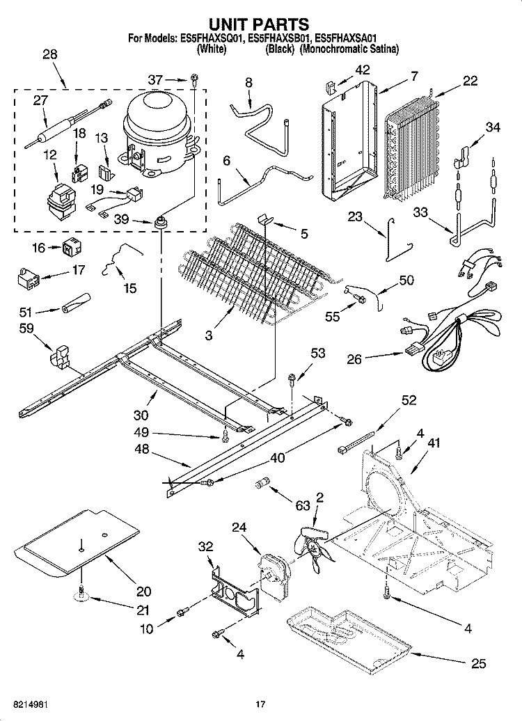 UNIT PARTS Diagram and Parts List for ES5FHAXSQ01  Whirlpool Refrigerator