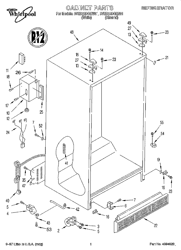 CABINET Diagram and Parts List for 3VED23DQEN01  Whirlpool Refrigerator