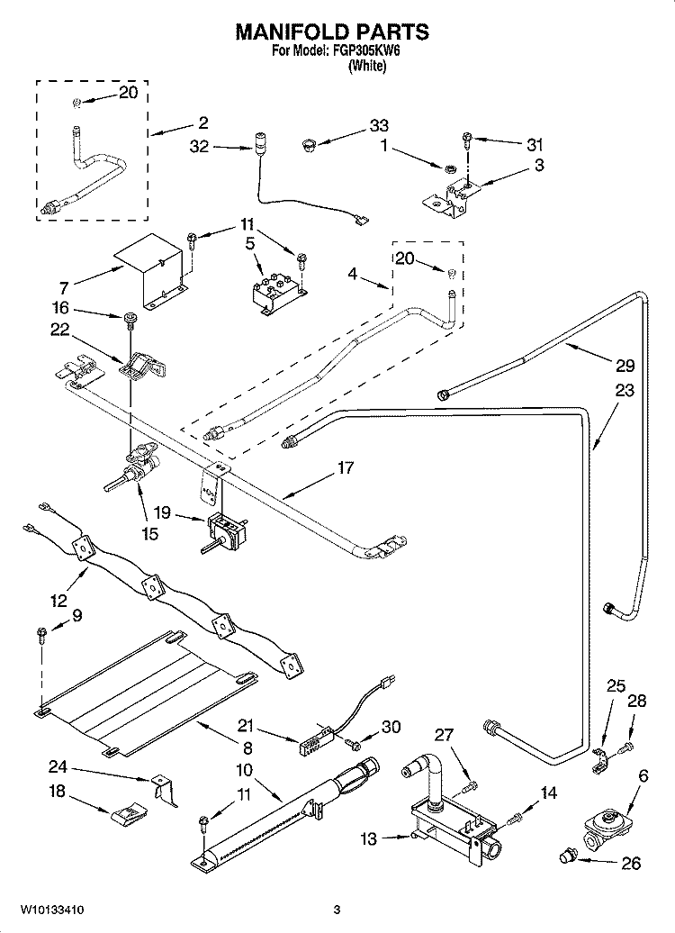 MANIFOLD PARTS Diagram and Parts List for FGP305KW6  Roper Range