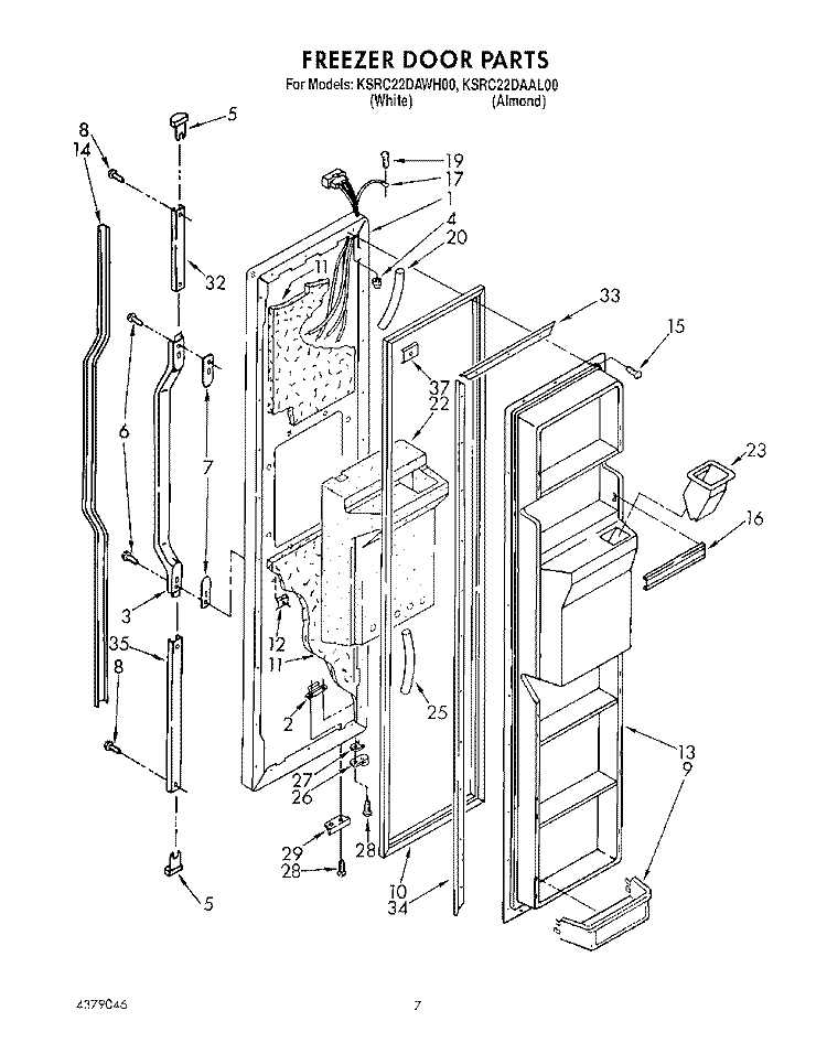 FREEZER DOOR Diagram and Parts List for KSRC22DAAL00  KitchenAid Refrigerator