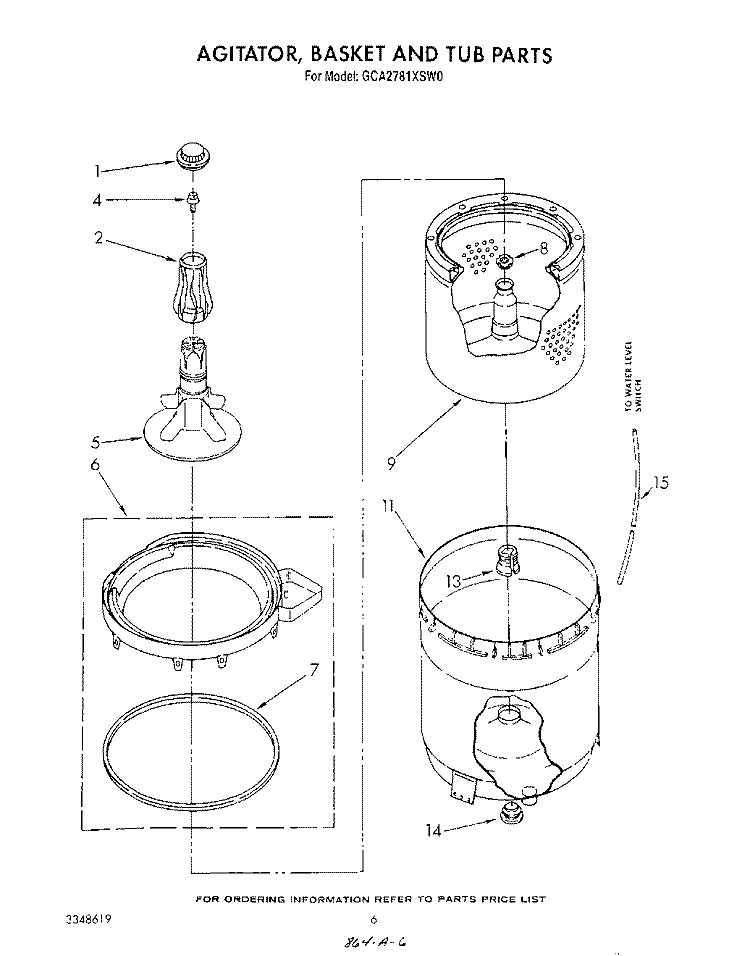 AGITATOR, BASKET, AND TUB Diagram and Parts List for GCA2781XSW0  Whirlpool Washer