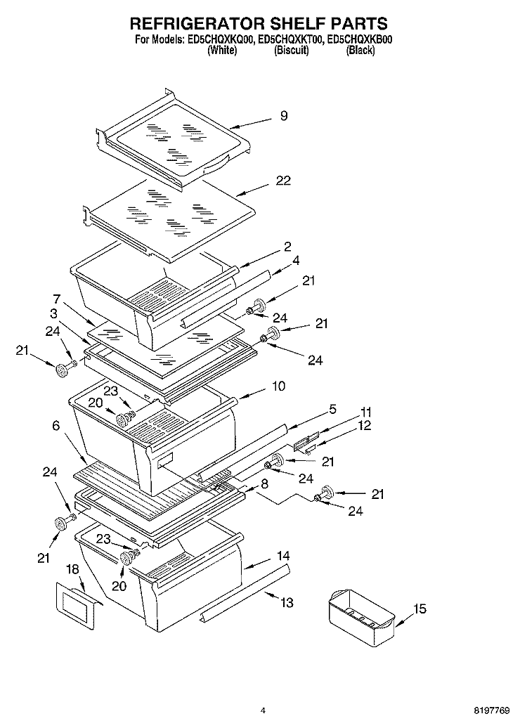 REFRIGERATOR SHELF Diagram and Parts List for ED5CHQXKB00  Whirlpool Refrigerator