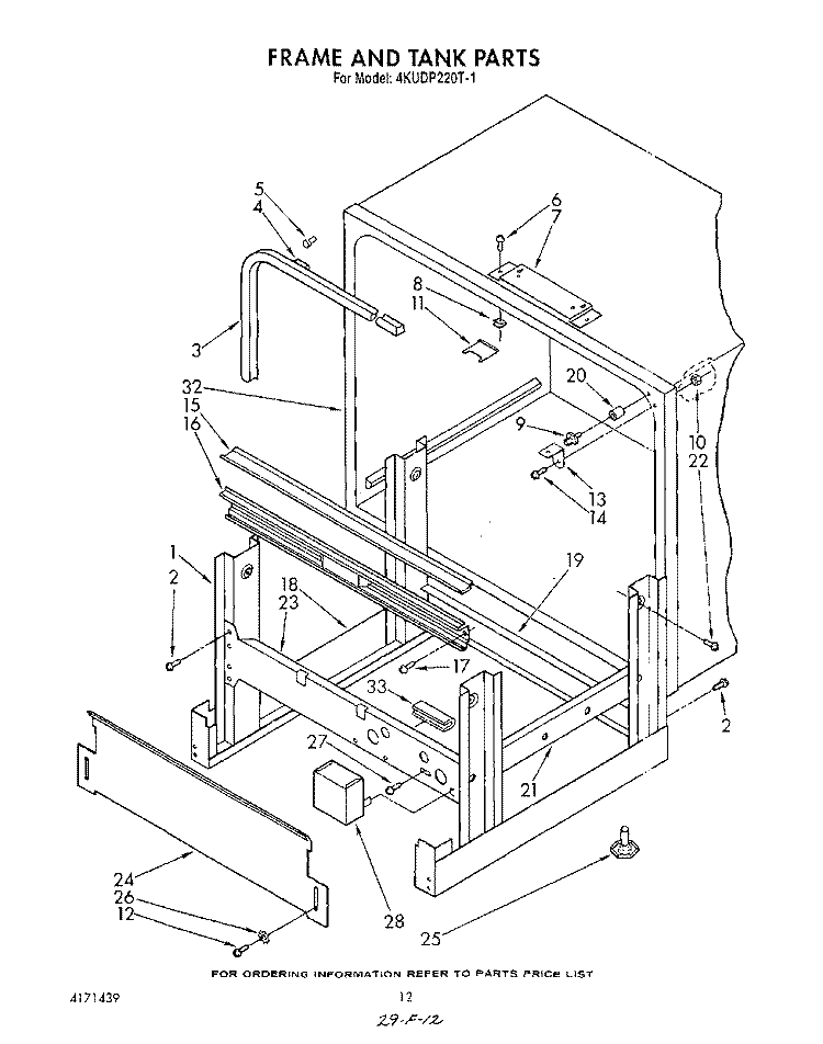 FRAME AND TANK Diagram and Parts List for 4KUDP220T1  KitchenAid Dishwasher