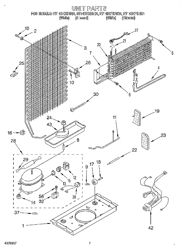 UNIT Diagram and Parts List for RT14DKYDN01  Roper Refrigerator