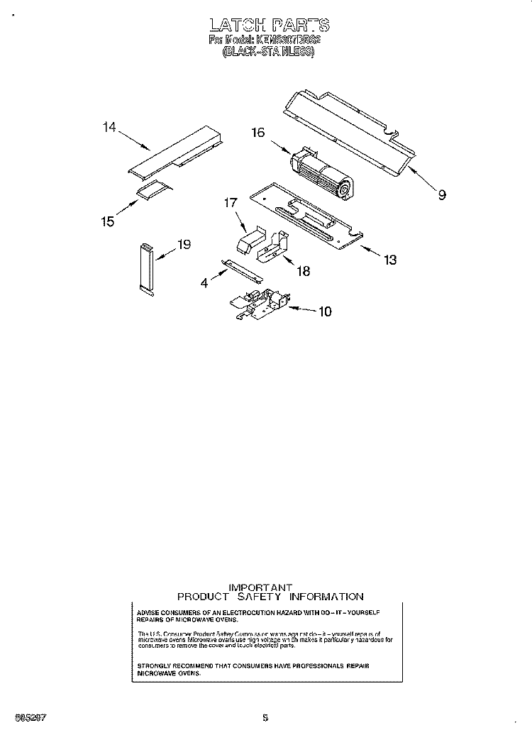 LATCH Diagram and Parts List for KEMS307DBS2  KitchenAid Microwave Oven Combo