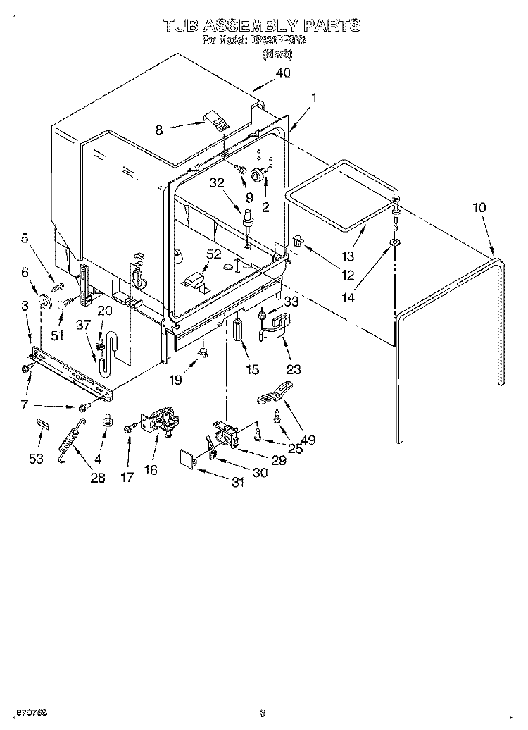 TUB ASSEMBLY Diagram and Parts List for DP920PFGY2  Whirlpool Dishwasher