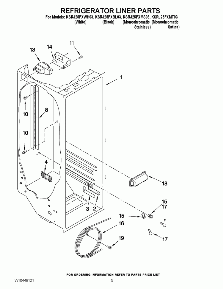 REFRIGERATOR LINER PARTS Diagram and Parts List for KSRJ25FXMS03  KitchenAid Refrigerator