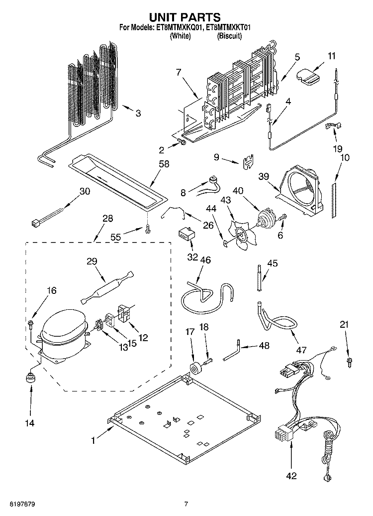 UNIT Diagram and Parts List for ET8MTMXKQ01  Whirlpool Refrigerator