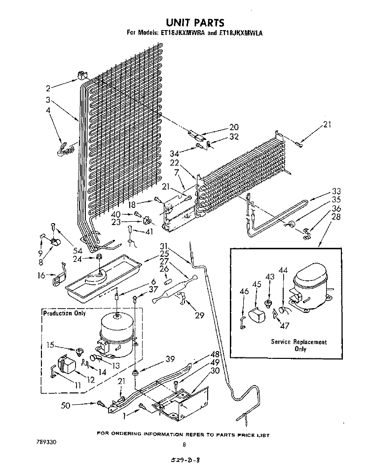 UNIT Diagram and Parts List for ET18JKXMWRA  Whirlpool Refrigerator