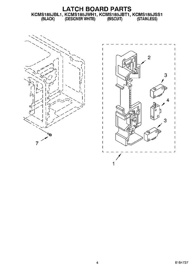 LATCH BOARD Diagram and Parts List for KCMS185JBT1  KitchenAid Microwave