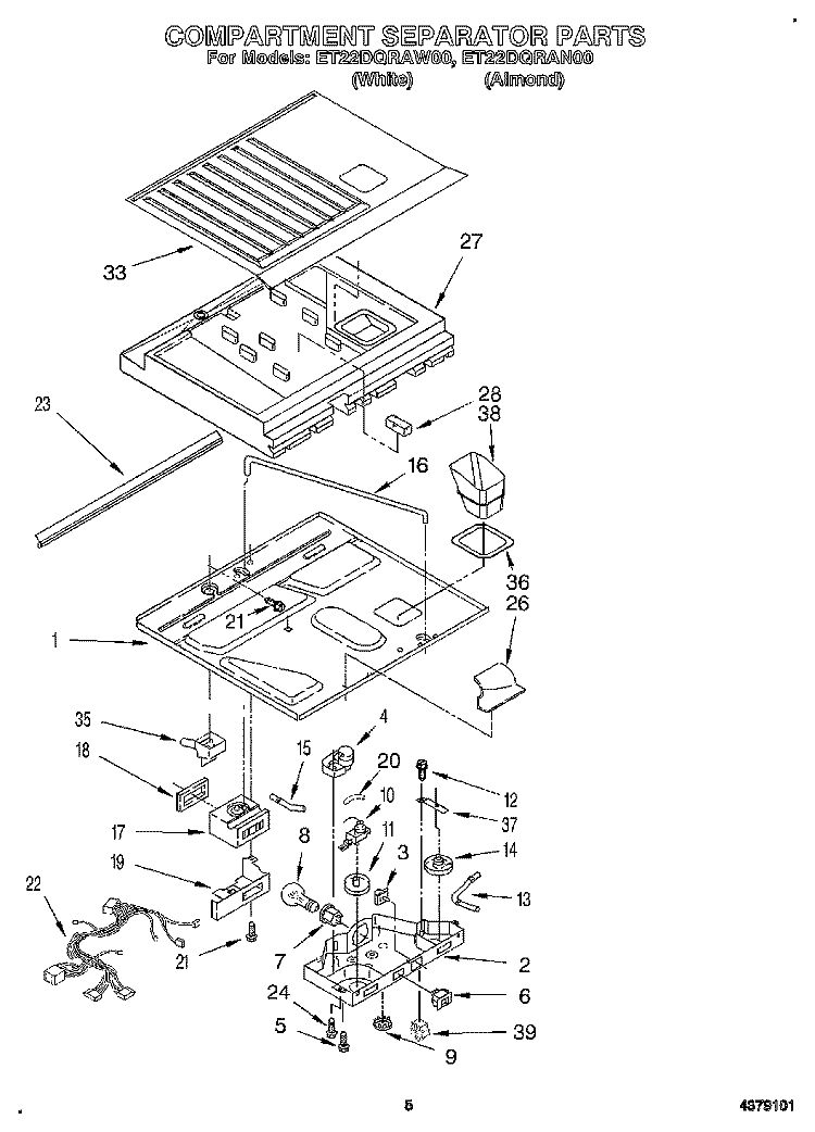 COMPARTMENT SEPARATOR Diagram and Parts List for ET22DQRAN00  Whirlpool Refrigerator