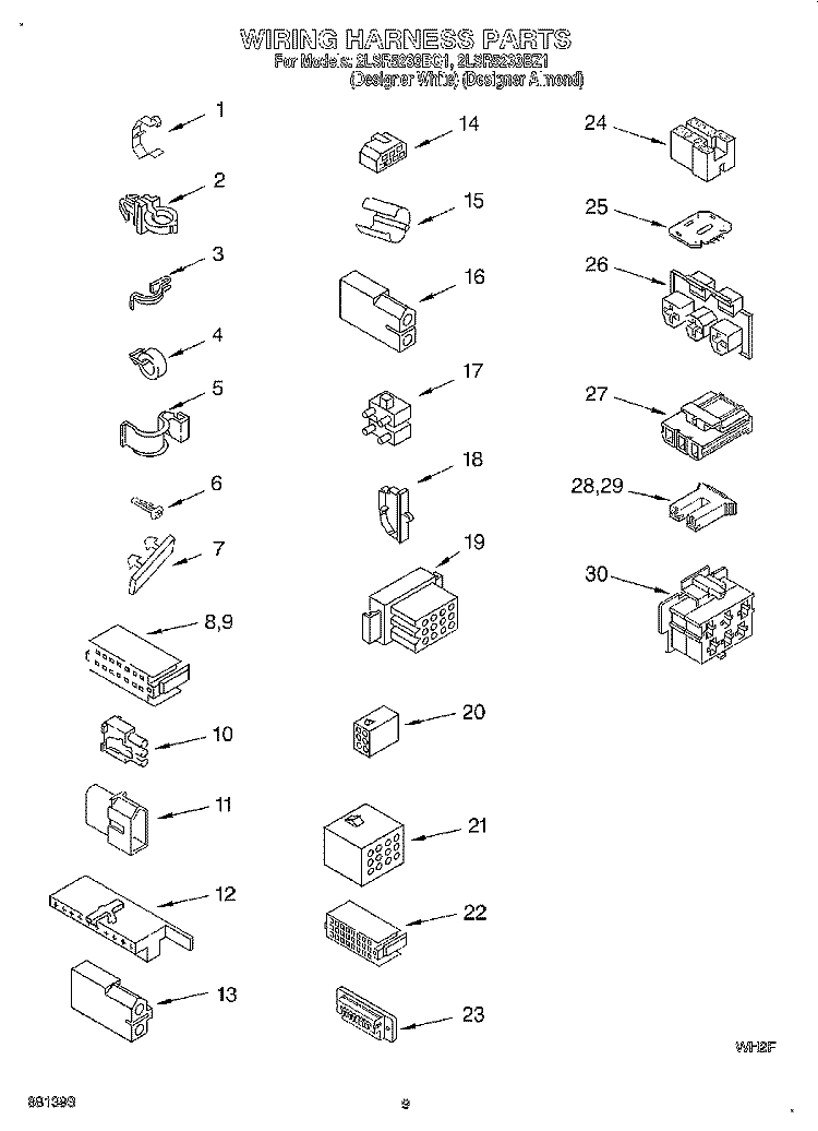 WIRING HARNESS Diagram and Parts List for 2LSR5233BZ1  Whirlpool Washer