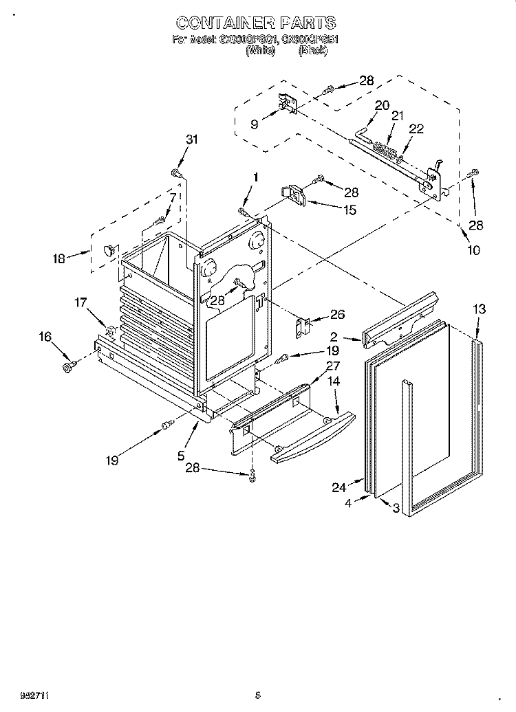 CONTAINER Diagram and Parts List for GX900QPGQ1  Whirlpool Trash Compactor