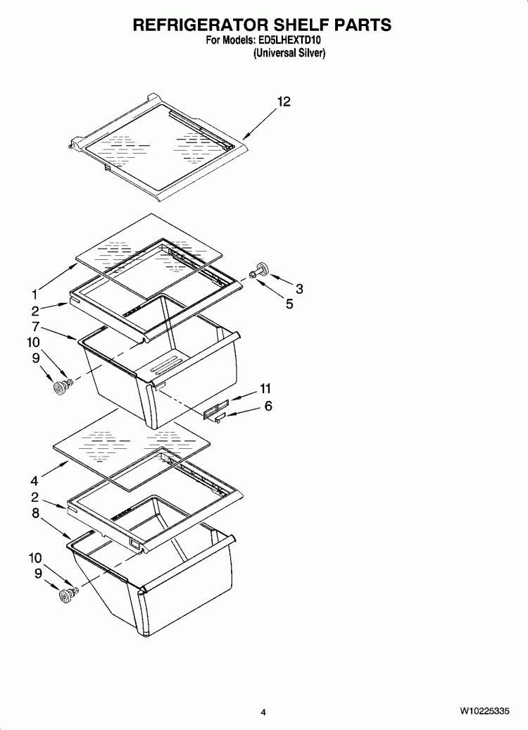 REFRIGERATOR SHELF PARTS Diagram and Parts List for ED5LHEXTD10  Whirlpool Refrigerator
