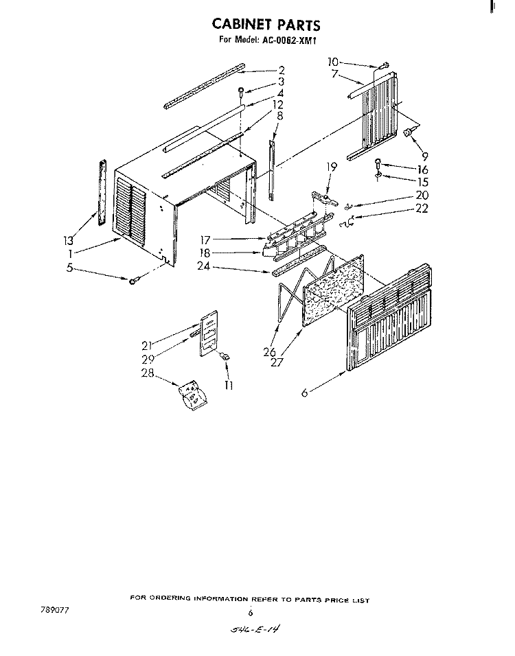 CABINET PARTS Diagram and Parts List for AC0062XM1  Whirlpool Air Conditioner