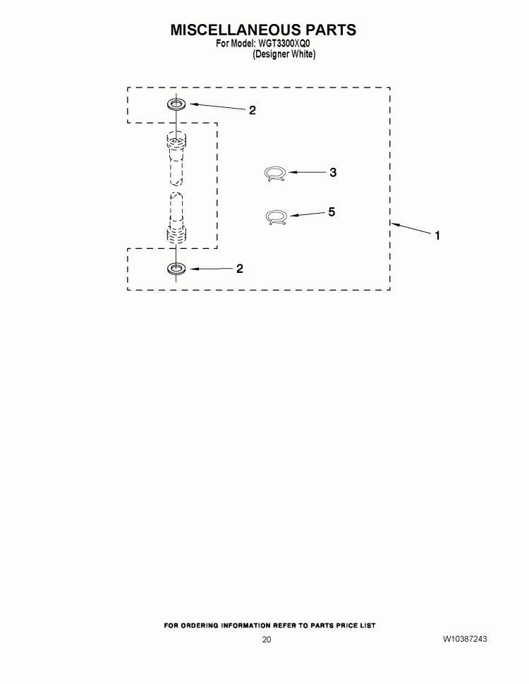 MISCELLANEOUS PARTS Diagram and Parts List for WGT3300XQ0  Whirlpool Washer Dryer Combo