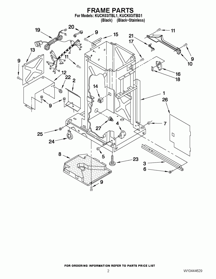 FRAME PARTS Diagram and Parts List for KUCK03ITBS1  KitchenAid Trash Compactor