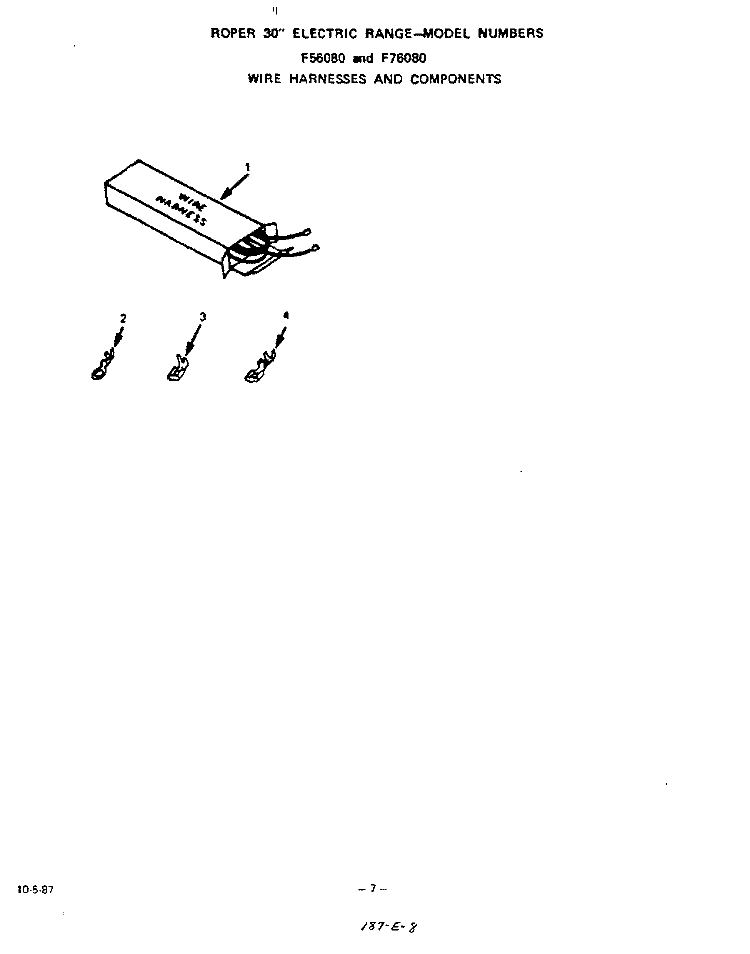 WIRE HARNESS AND COMPONENTS Diagram and Parts List for F5608W0  Roper Range