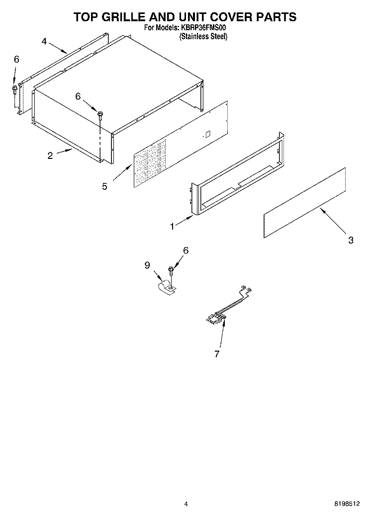 TOP GRILLE AND UNIT COVER PARTS Diagram and Parts List for KBRP36FMS00  KitchenAid Refrigerator